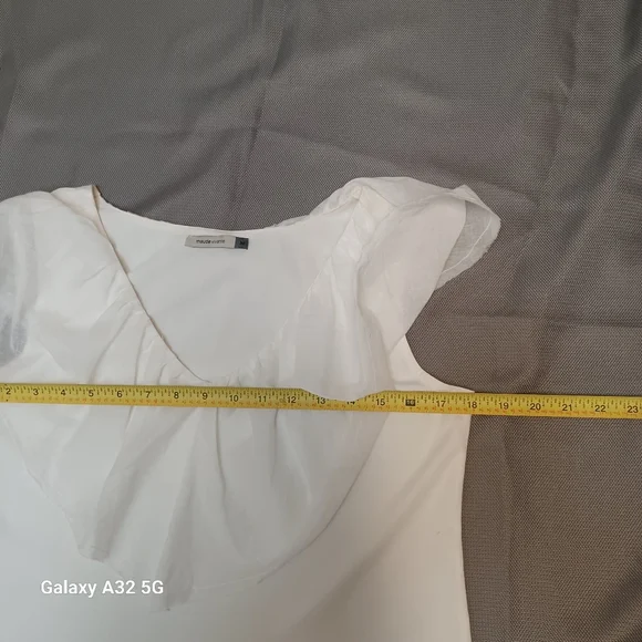 Maude Vivante Women Size M Elegant White Ruffle Top - Picture 9 of 12
